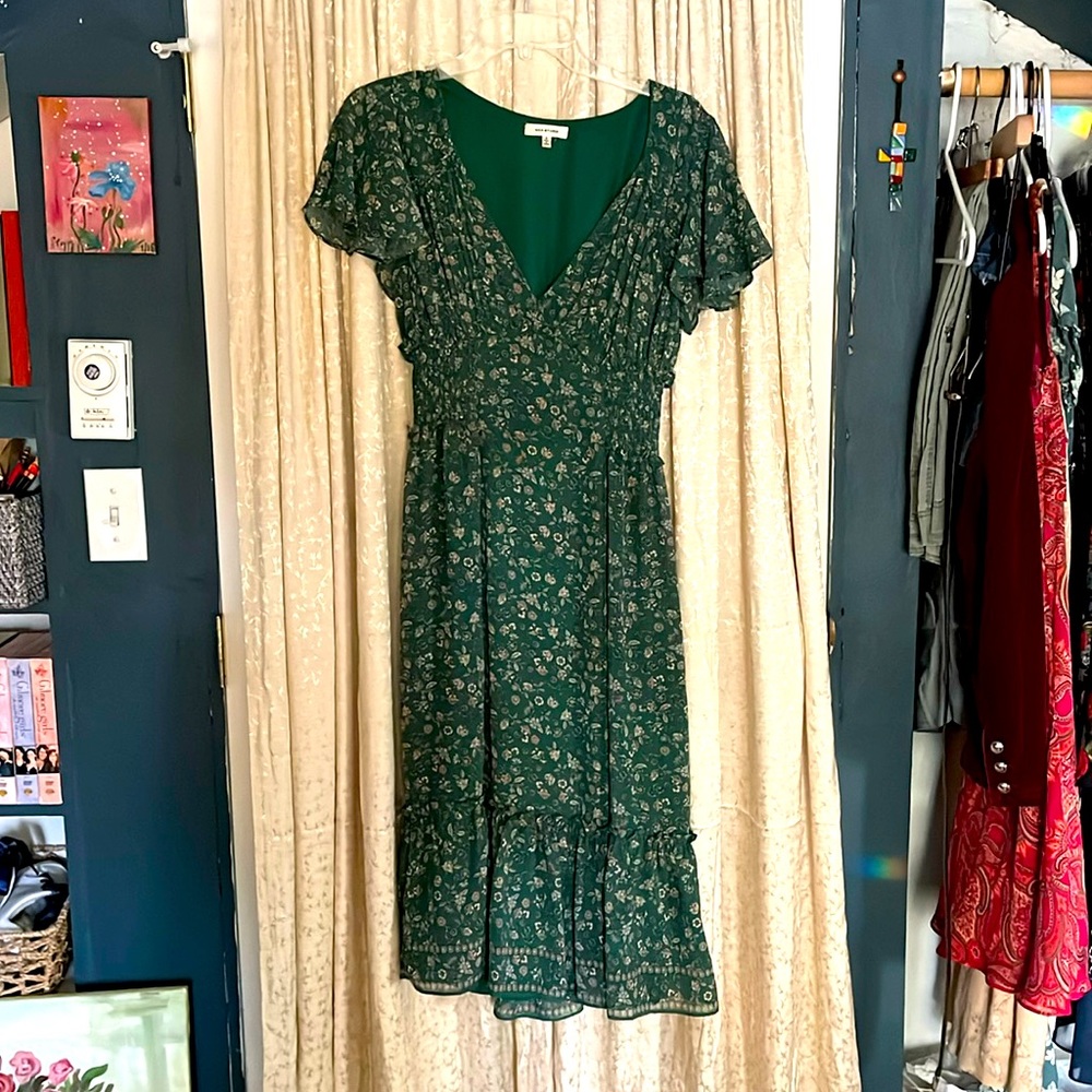 MAX STUDIO Green Floral Midi Dress